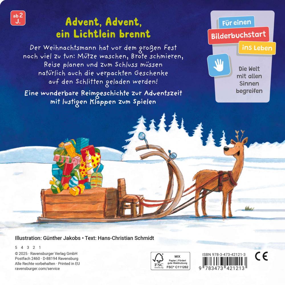 Ravensburger Buch Pappbilderbuch Advent, Advent, der Weihnachtsmann rennt! 42121