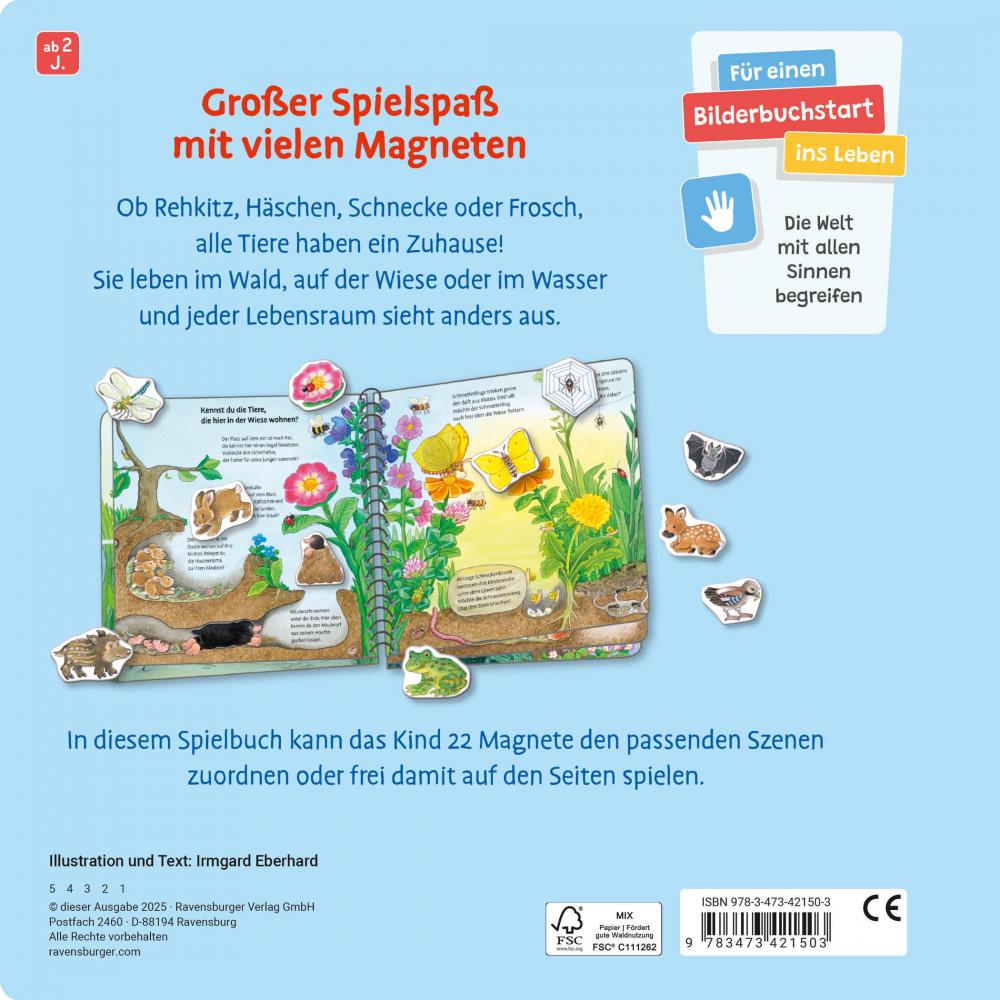 Ravensburger Buch Pappbilderbuch Mitmachen Mein großes Magnetbuch Wer wohnt wo? 42150