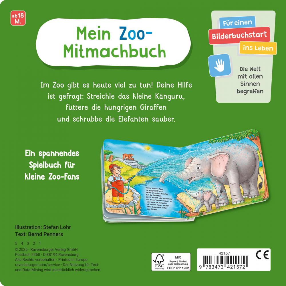 Ravensburger Buch Pappbilderbuch Mitmachen Füttere die Affen! Mein Zoo Mitmachbuch 42157
