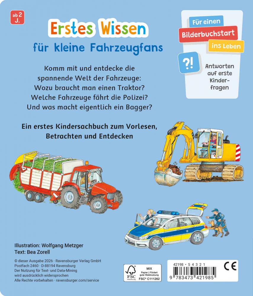 Ravensburger Buch Pappbilderbuch Wissen und Lernen Entdecke die vielen Fahrzeuge 42198