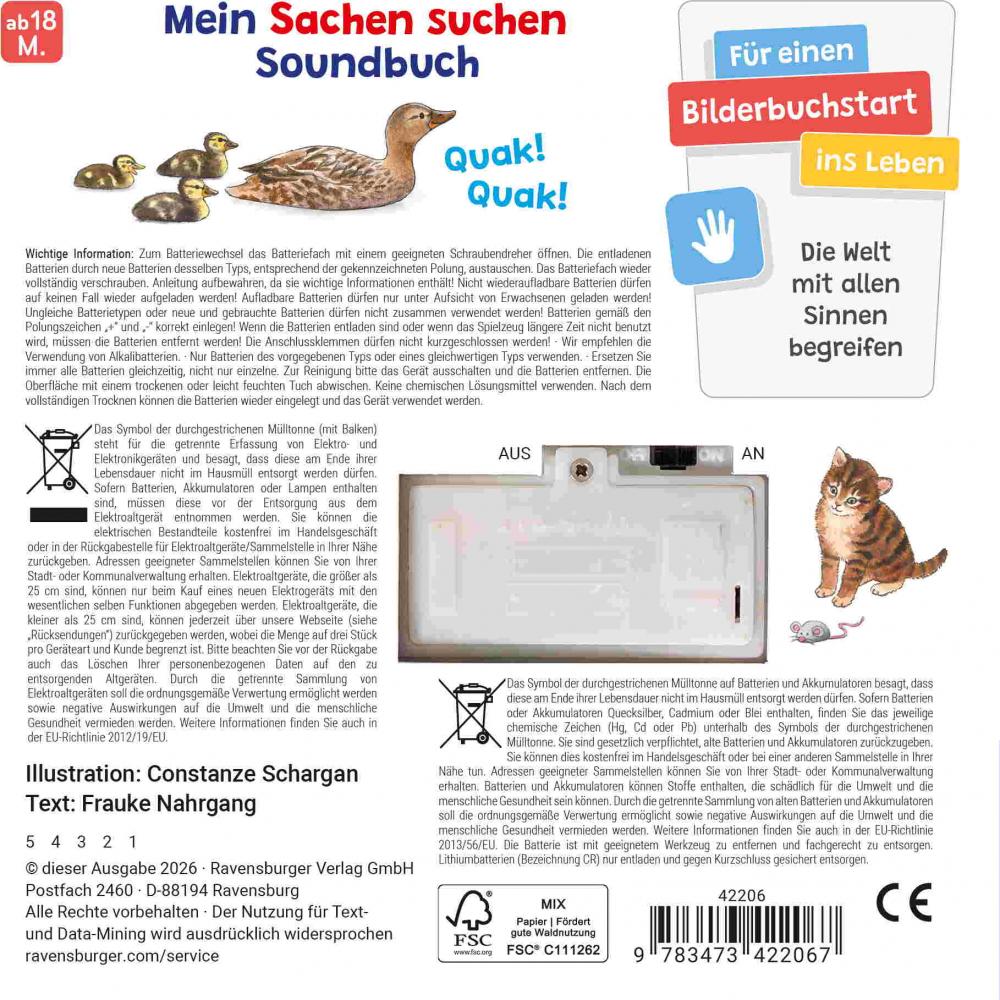 Ravensburger Buch Pappbilderbuch Mitmachen Hör mal hin Sachen suchen, Sachen hören Tierkinder 42206