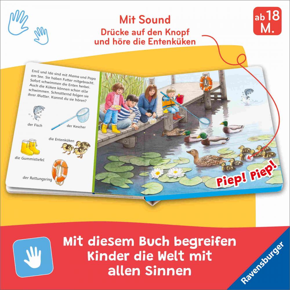 Ravensburger Buch Pappbilderbuch Mitmachen Hör mal hin Sachen suchen, Sachen hören Tierkinder 42206