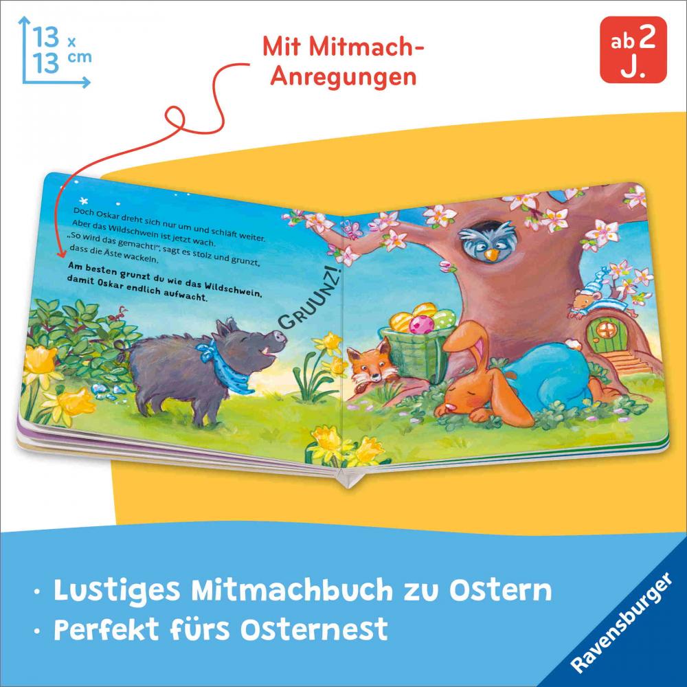 Ravensburger Buch Pappbilderbuch Mitmachen Aufgewacht, lieber Osterhase Mein Oster Mitmachbuch 42233
