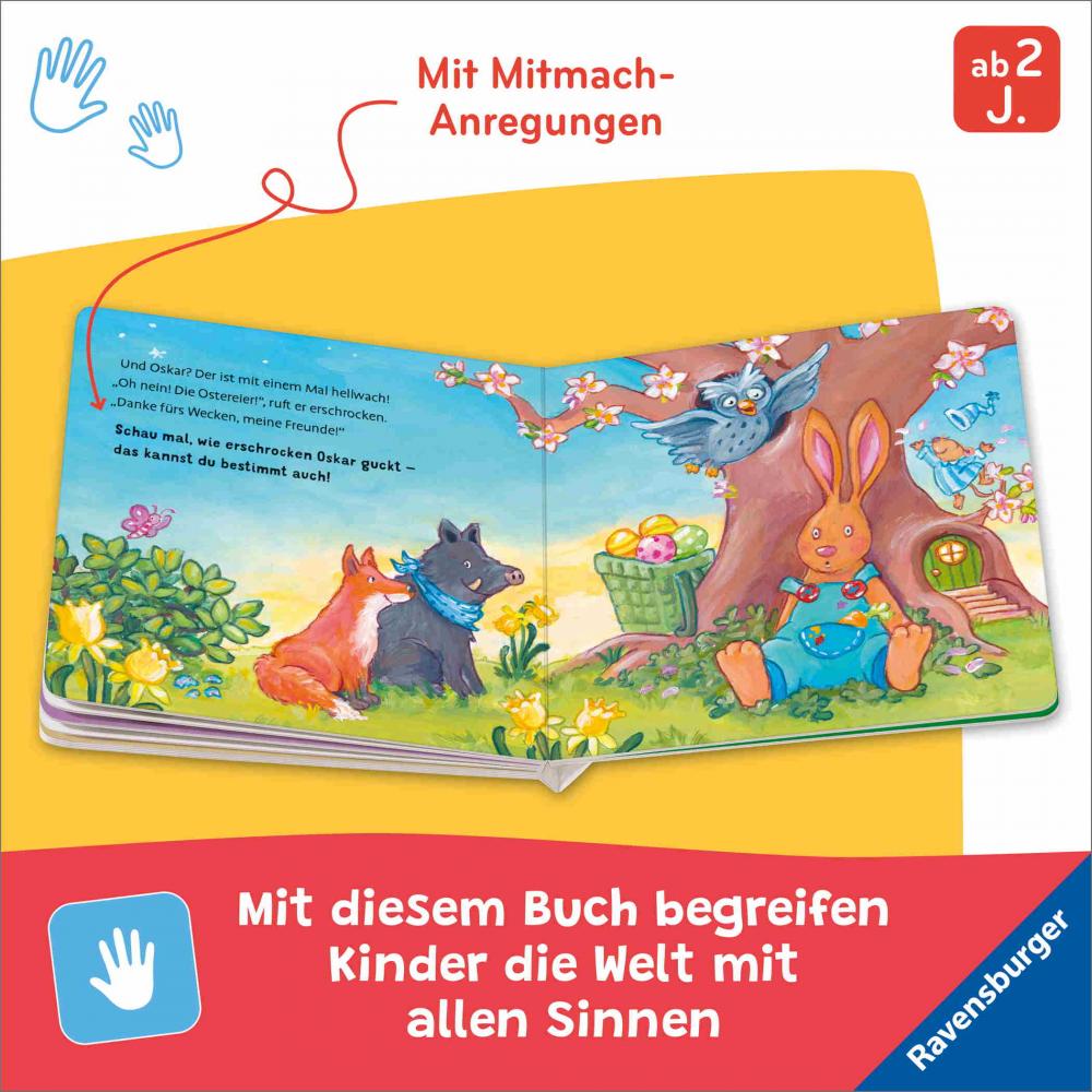 Ravensburger Buch Pappbilderbuch Mitmachen Aufgewacht, lieber Osterhase Mein Oster Mitmachbuch 42233