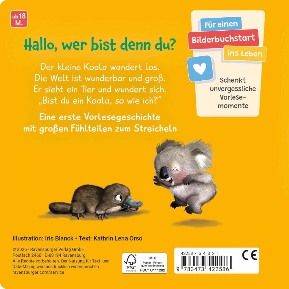 Ravensburger Buch Pappbilderbuch Vorlesen Mein erstes Vorlese Fühlbuch Bist du ein Koala? 42258