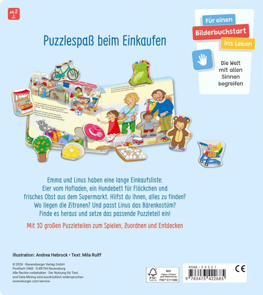 Ravensburger Buch Pappbilderbuch Mitmachen Mein großes Puzzle Spielbuch Wir kaufen ein 42268