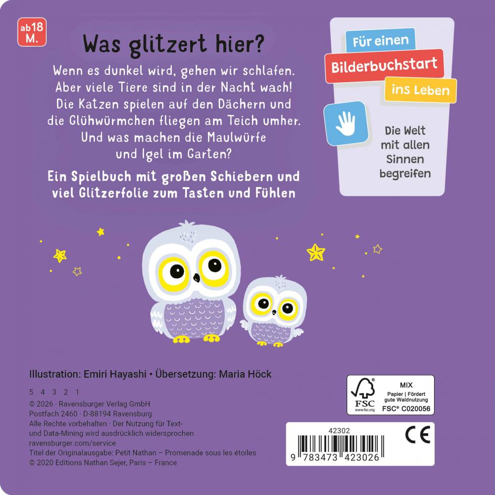 Ravensburger Buch Pappbilderbuch Mitmachen Mein erstes Glitzerbuch In der Nacht 42302