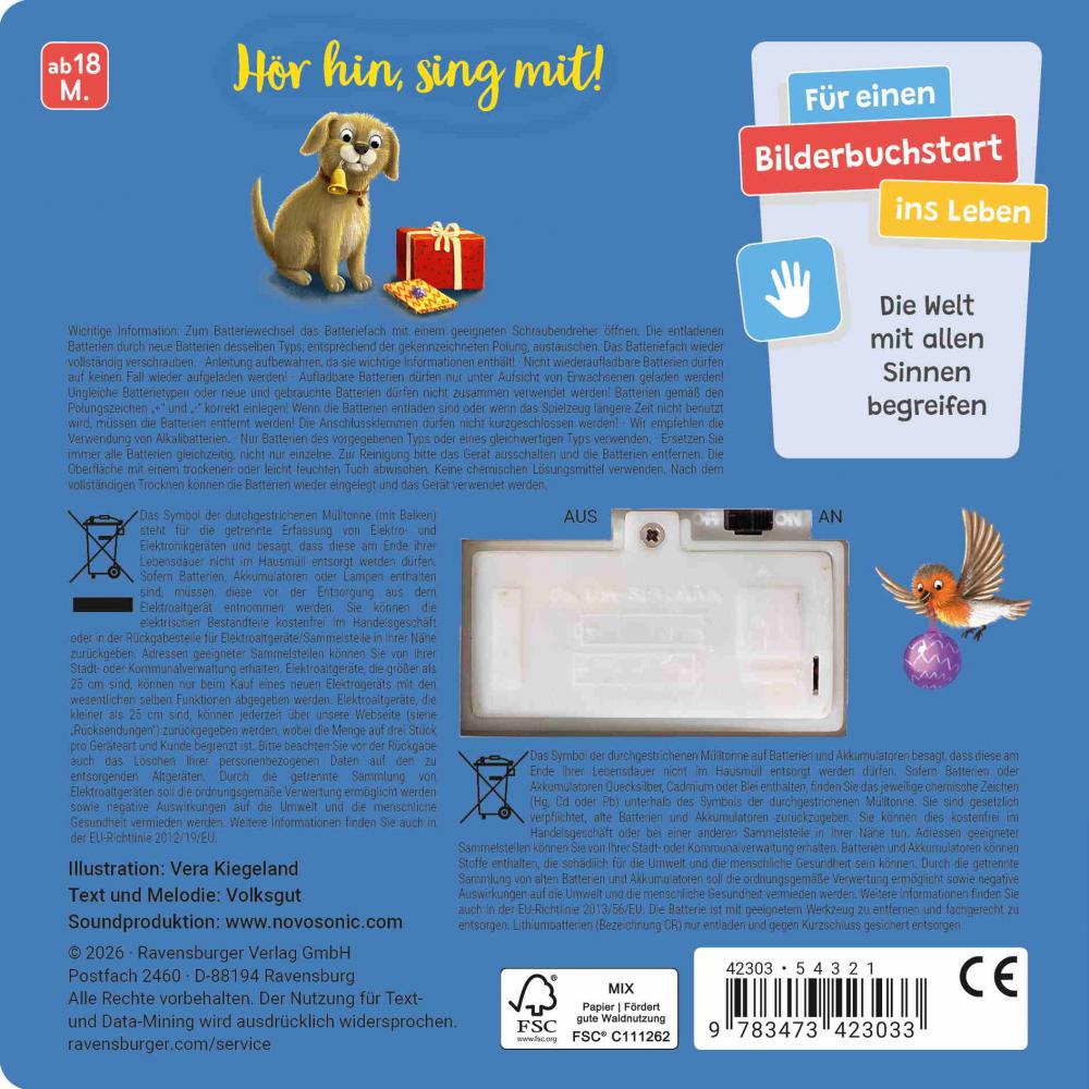 Ravensburger Buch Pappbilderbuch Mitmachen Hör mal hin O Tannenbaum Weihnachtslieder 42303