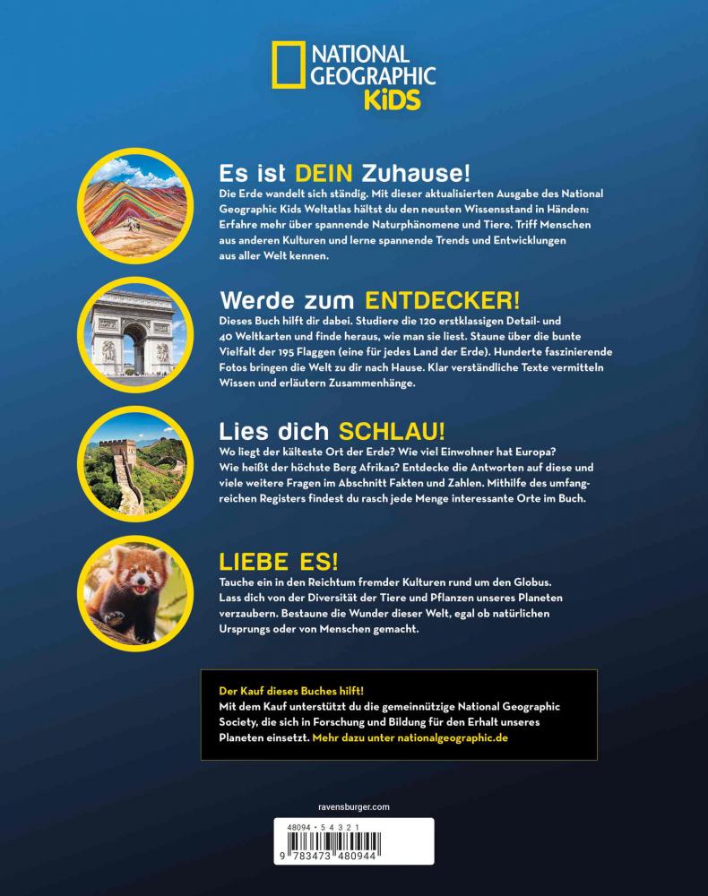 Ravensburger Buch National Geographic Kids Weltatlas Kulturen, Naturwunder und wilde Tiere 48094
