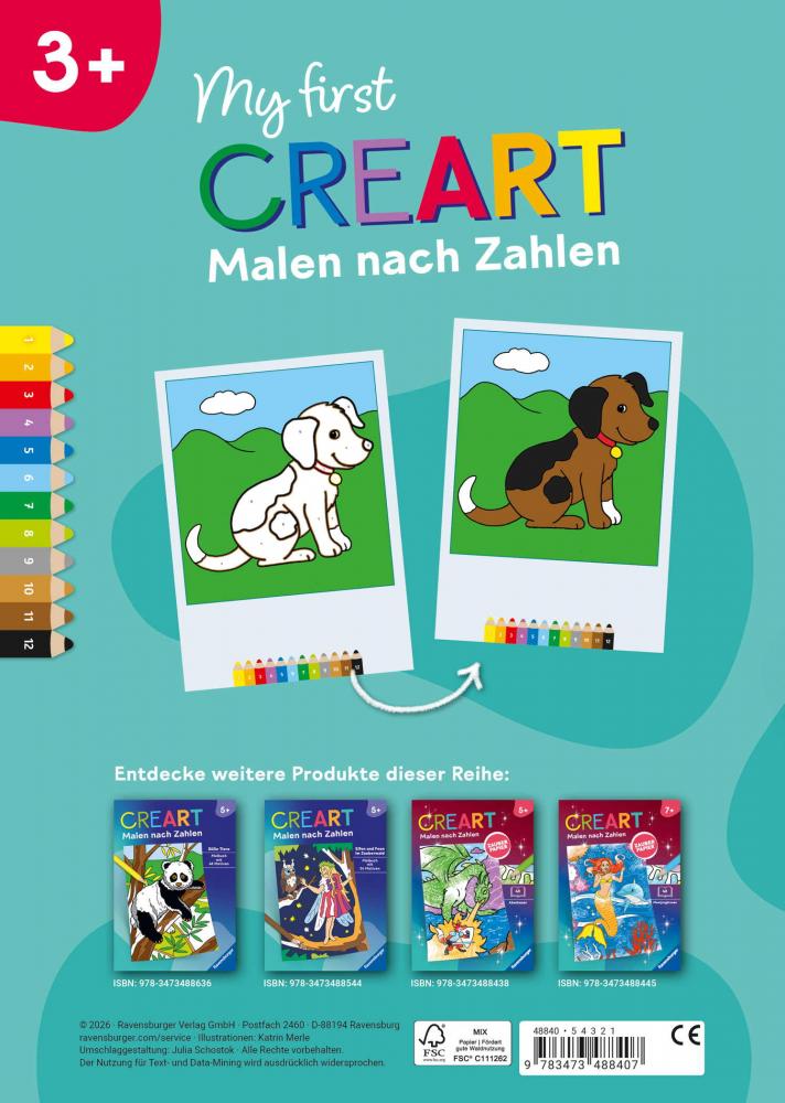 Ravensburger Buch Kreativität My first CreArt Malen nach Zahlen ab 3 Tiere 48840