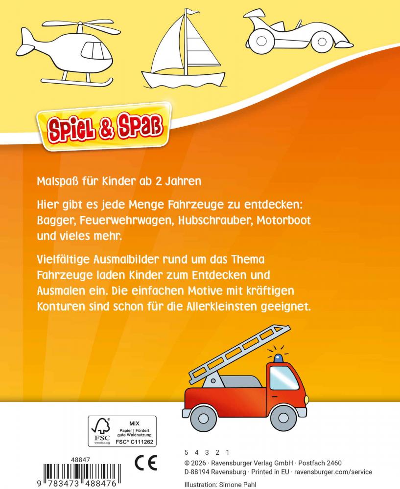 Ravensburger Buch Kreativität Spiel & Spaß Mein allererster Malblock Fahrzeuge 48847