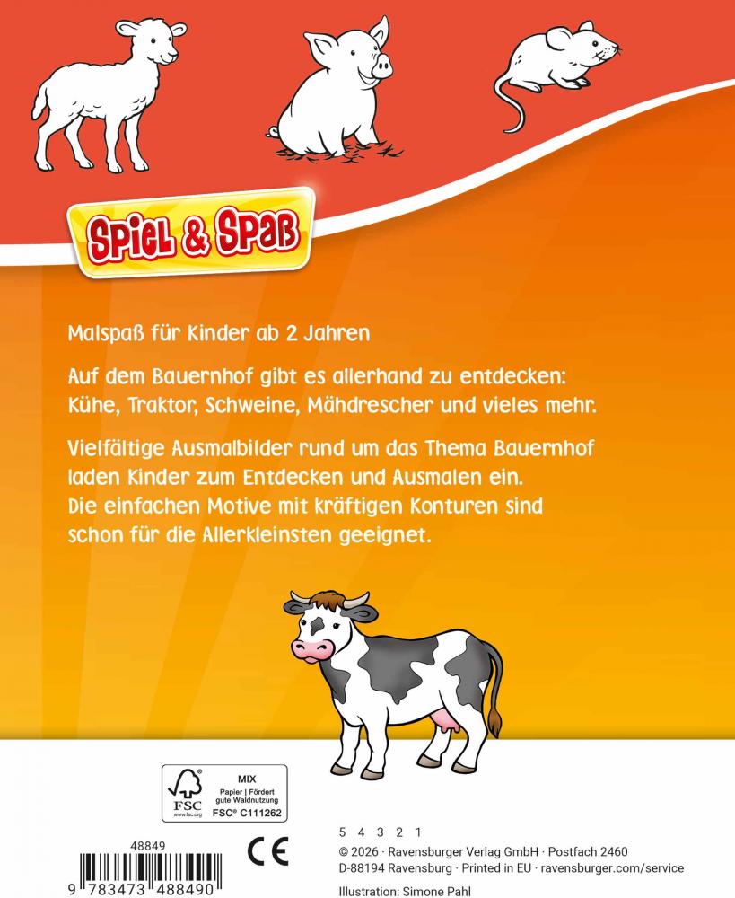 Ravensburger Buch Kreativität Spiel & Spaß Mein allererster Malblock Bauernhof 48849