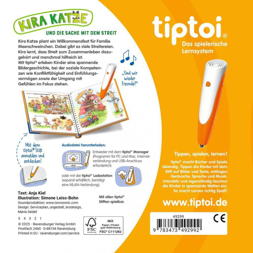 Ravensburger Buch tiptoi Bilderbuch Umgang mit Gefühlen Kira Katze die Sache mit dem Streit 49299