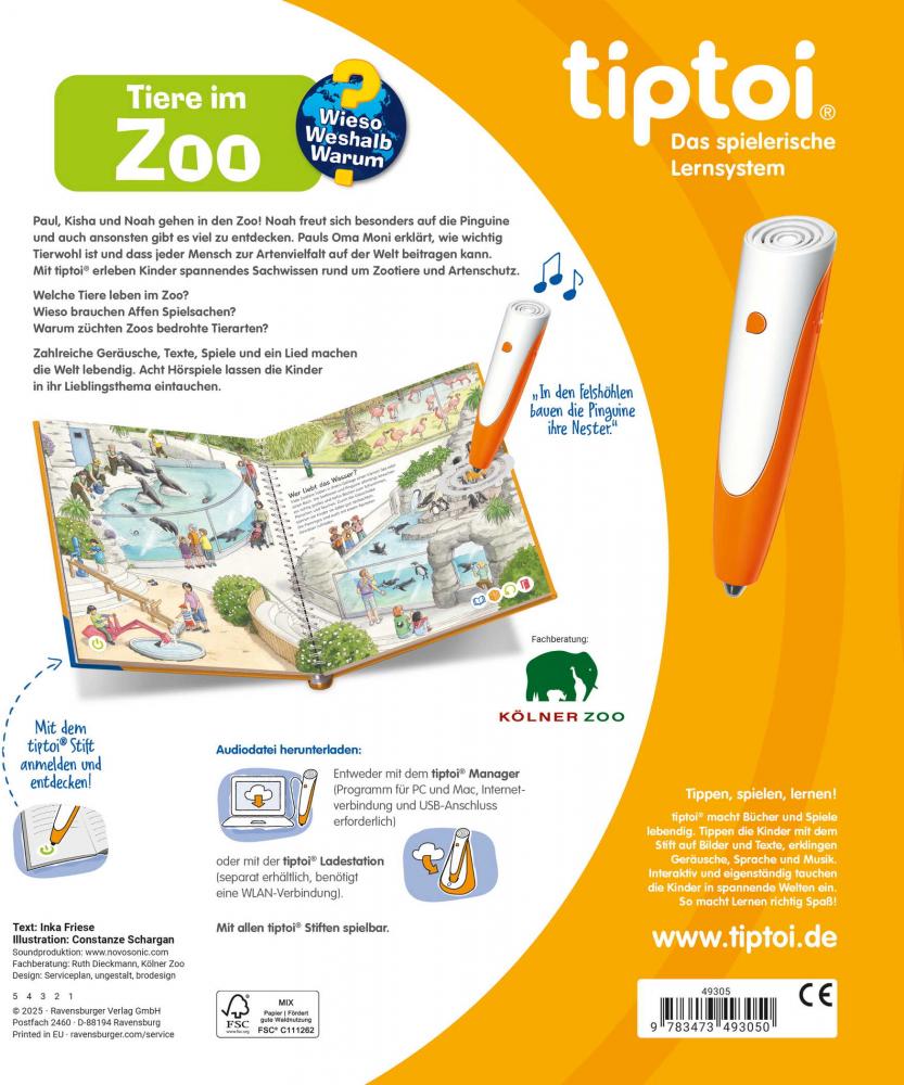 Ravensburger Buch tiptoi Wieso? Weshalb? Warum? Tiere im Zoo 49305