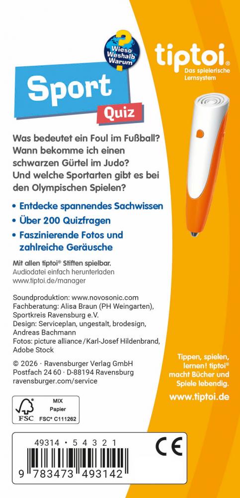 Ravensburger Buch tiptoi Wieso? Weshalb? Warum? Quiz Sport 49314
