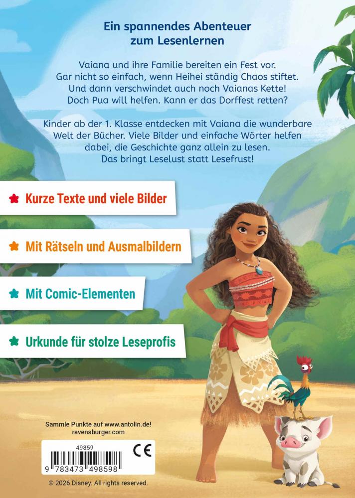 Ravensburger Buch Disney Vaiana Pua und Heihei Erstlesebuch zum Lesenlernen 49859