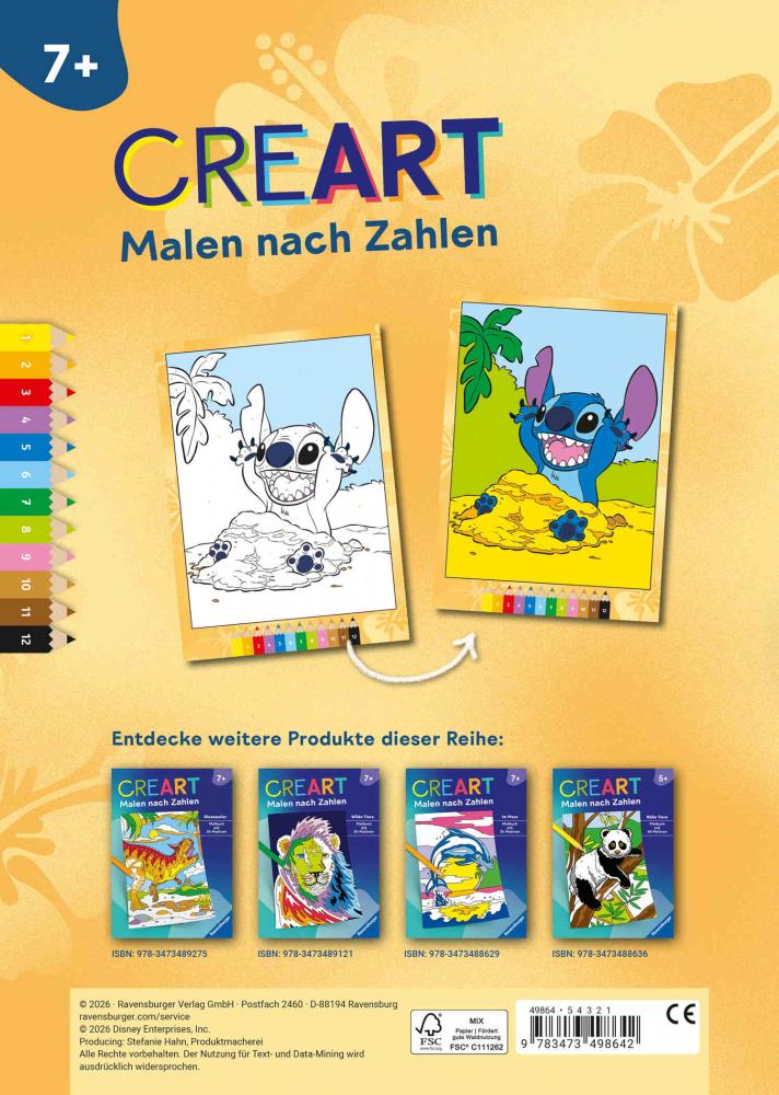 Ravensburger Buch Kreativität CreArt Malen nach Zahlen ab 7 Disney Lilo & Stitch 49864