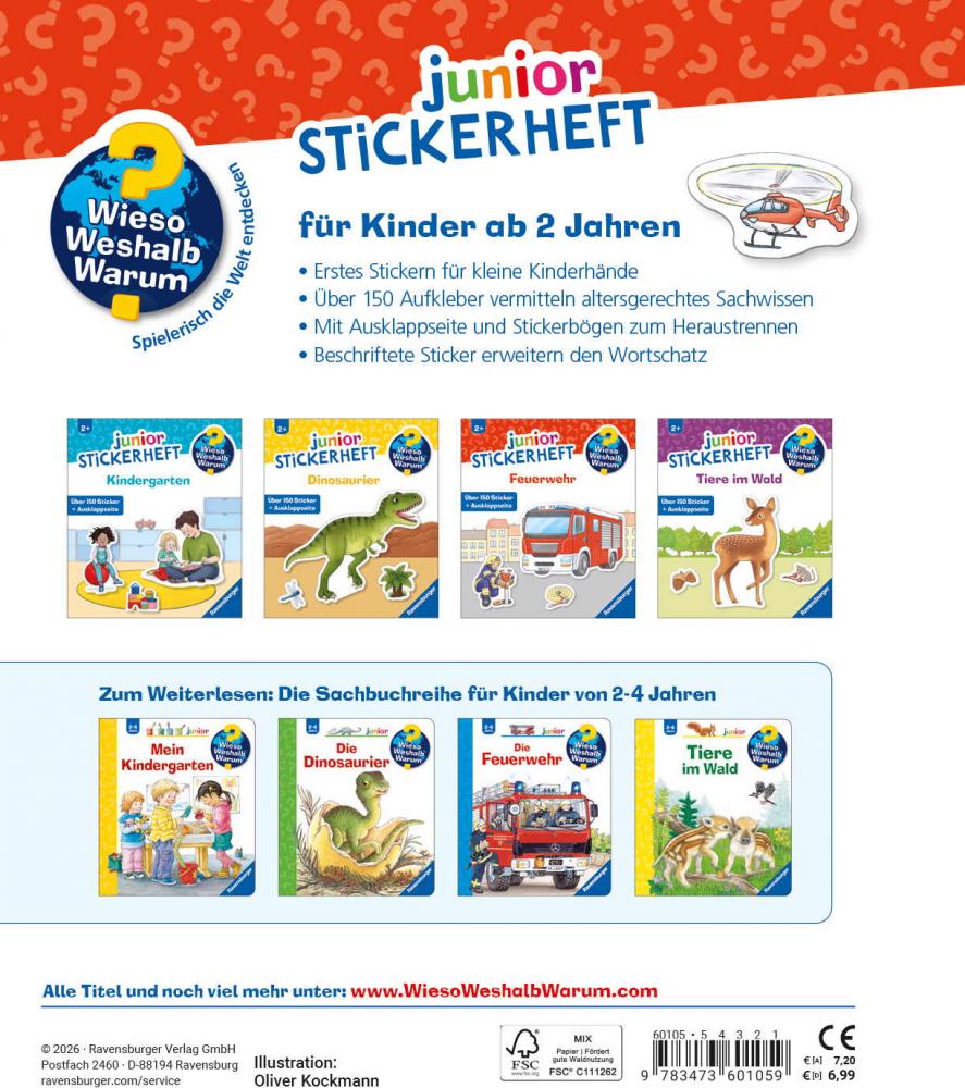Ravensburger Buch Wieso? Weshalb? Warum? Stickerheft Junior Feuerwehr 60105