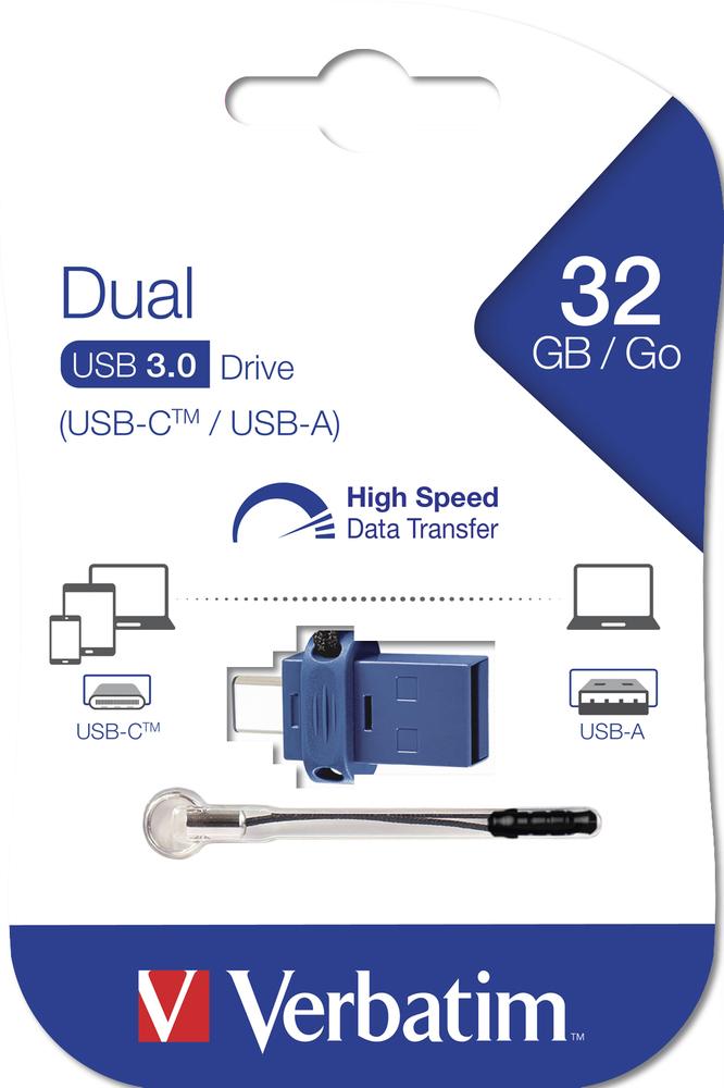 Verbatim USB Stick 32GB Speicherstick Store 'n' Go Dual Drive blau Typ C USB 3.1 mit USB 3.0 49966