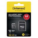 Intenso Micro SDXC Karte 64GB Speicherkarte UHS-I U3 4K professional 100 MB/s V30 Class 10