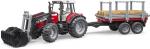 Bruder Spielfahrzeug Traktor Massey Ferguson 7480 mit Frontlader + Holztransportanhänger 02046