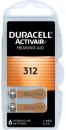 60 Duracell Activair Typ 312 Zink-Luft Hörgerätebatterien im 6er Blister