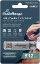 Mediarange USB Stick 512GB Speicherstick Combo silber USB 3.2 Gen 1 USB-A / USB-C