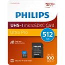 Philips Micro SDXC Karte 512GB Speicherkarte Ultra Pro UHS-I U3 V30 A1 Class 10