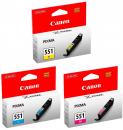 3 Canon Druckerpatronen Tinte CLI-551 C / M / Y Multipack