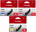 3 Canon Druckerpatronen Tinte CLI-571 XL C / M / Y Multipack