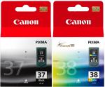 2 Canon Druckerpatronen Tinte PG-37 BK / CL-38 tri-color Multipack