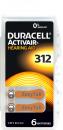 6 Duracell Activair Typ 312 / DA 312 Zink-Luft Hörgerätebatterien im 6er Blister